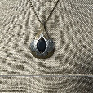 Marjorie Baer Brass And Silvertone Modernist Necklace With Reversible Stone